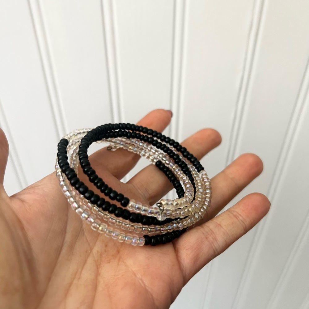 Elegant Black and Clear Wrap Beaded Bracelet